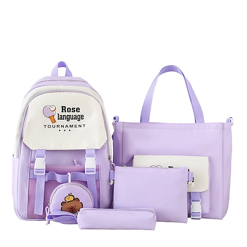 Set di 4 zaini rosa per il ritorno a scuola per ragazze – include zaino, borsa, astuccio e portamonete – design simpatico con cartoni animati, leggero e resistente