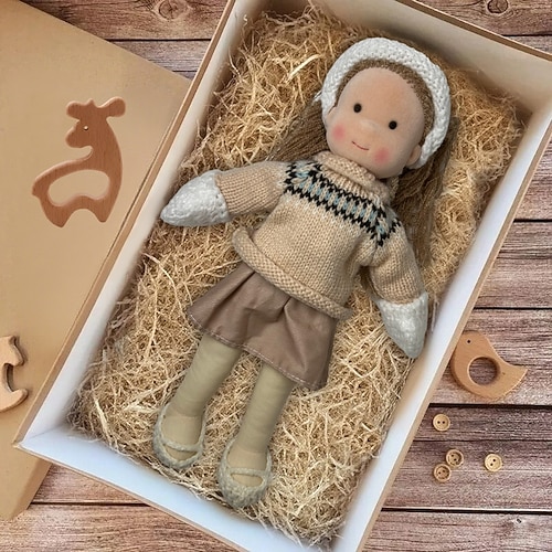 handgemachte Waldorfpuppe Baby Mädchen mit Kleidersets - 11,8 Zoll weiche Plüschpuppe für Kleinkinder ideales Weihnachtsgeschenk für Kinder Image