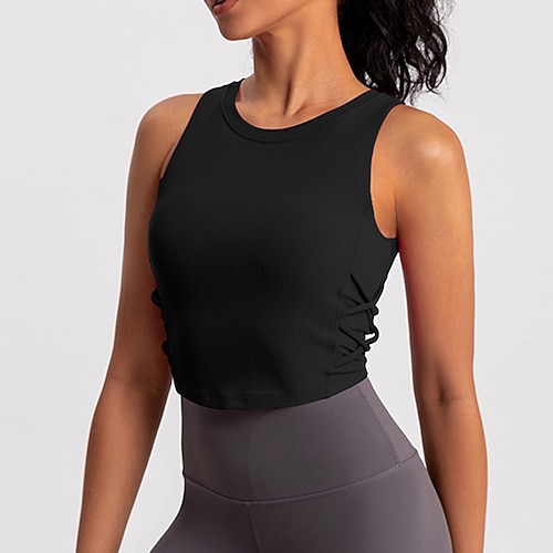 Damen T-shirt Fitness Leichte Kleidung Atmungsaktiv Falten Ärmellos Sport Einfarbig Oberteil Für Pilates Laufen Yoga Sportkleidung Image