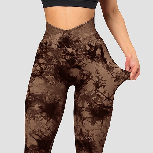 Damen Trainingsleggings Yogahose Bauchkontrolle Hohe Taille Tanz Pilates Laufen Unterteile Batik Schwarz Gelb Königsblau Herbst Sport Sportkleidung Enge Passform Image