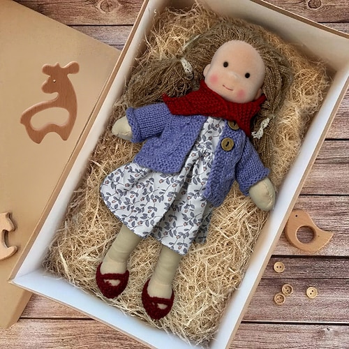 handgemachte Waldorfpuppe Baby Mädchen mit Kleidersets - 11,8 Zoll weiche Plüschpuppe für Kleinkinder ideales Weihnachtsgeschenk für Kinder Image