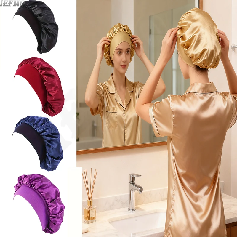 Cofano in raso Cofano per capelli in seta Cofano per dormire Cofani per dormire Grande fascia ampia e morbida per trecce per capelli ricci Cuffia da notte per donna per la cura dei capelli