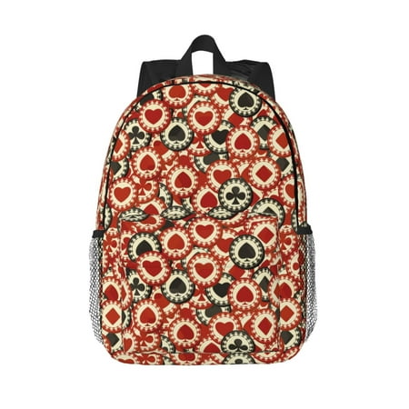 Rateoe Poker Chips Pattern Student Backpack Water-resistant Backpack 15-inch Laptop Backpack Lightweight Adjustable School Backpack