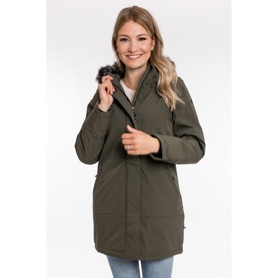 Parka DEPROC ACTIVE "DIAMOND PEAK Women", Damen, Gr. 40/42 (M), grau (stone), 94% Polyamid; 6% Elasthan, casual, gerade, Langarm Windstopperbündchen mit Windstopper, Jacken Parka Übergangsjacke, mit abnehmbarem Kunstfellbesatz Image