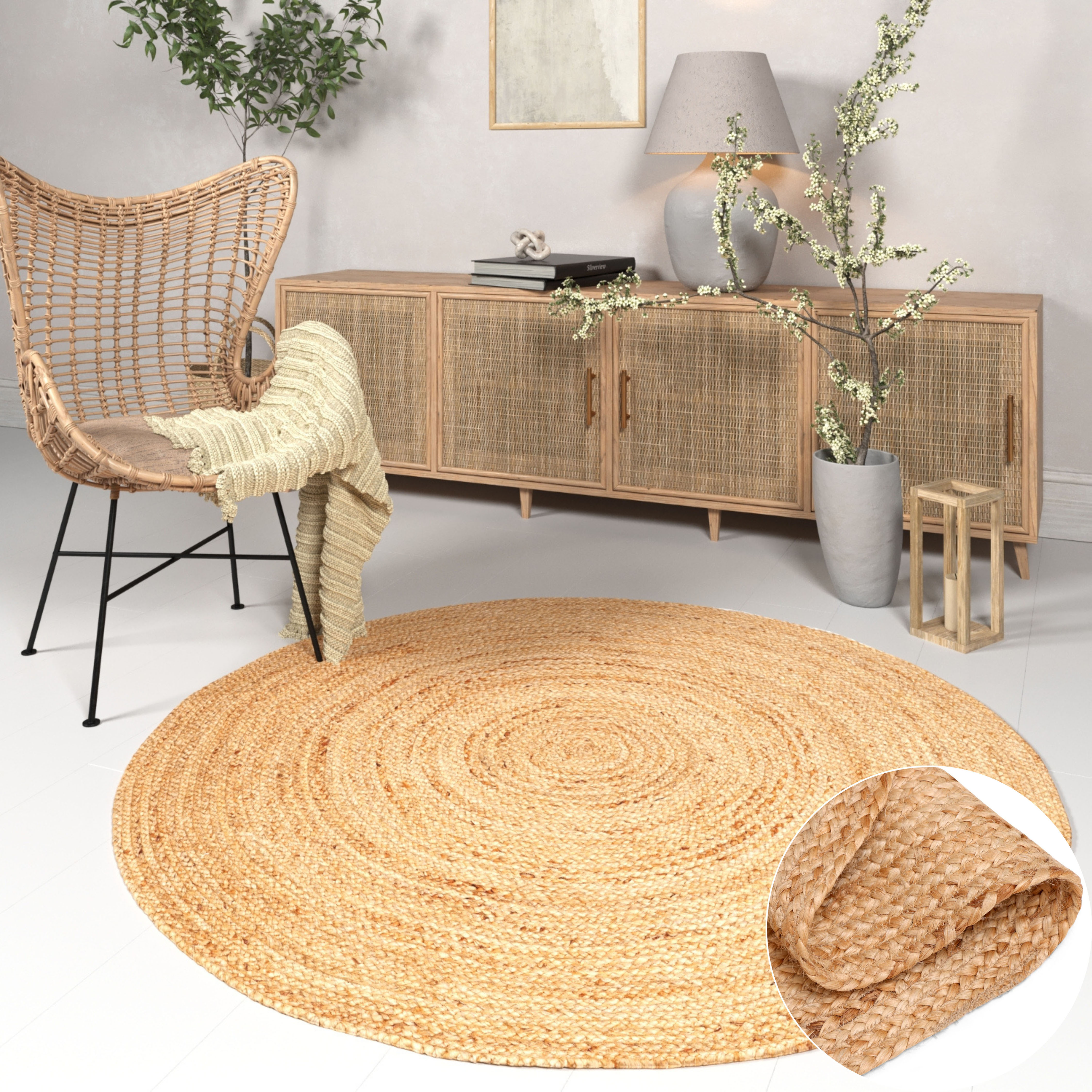 Teppich MY HOME "Bjarka", beige (natur), H:10mm Ø:100cm, Jute, Teppiche, meliert, 100% Jute, handgewebt, auch rechteckig erhältlich Image