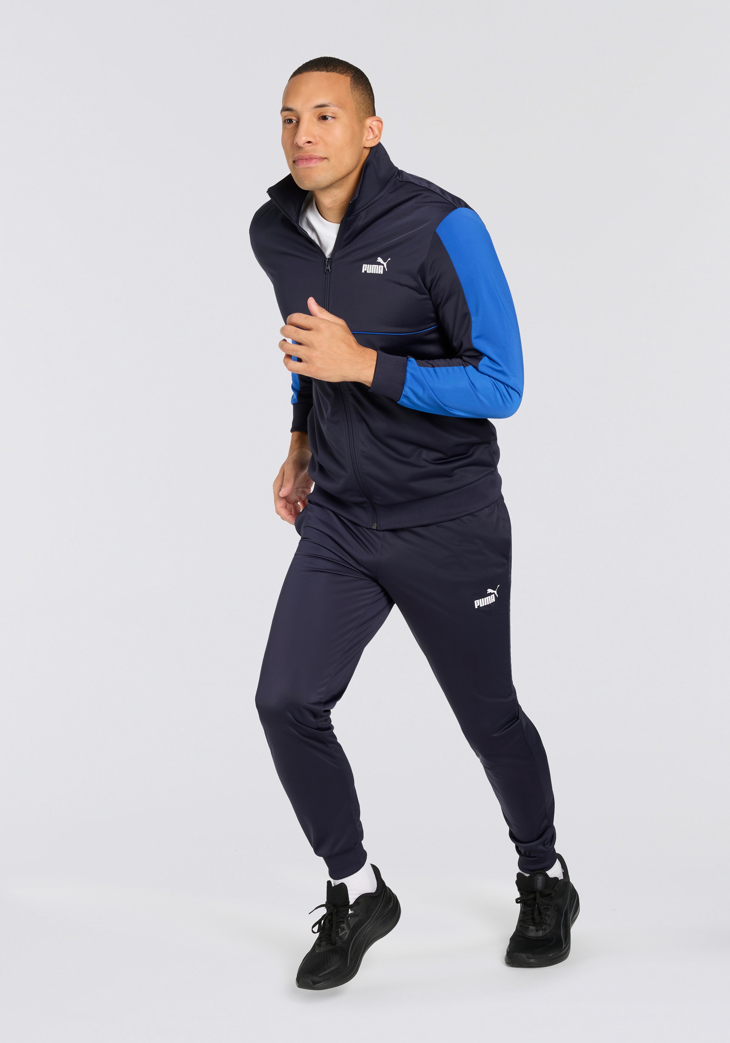 Trainingsanzug PUMA "SPORT POLY SUIT", Herren, Gr. L, blau (new navy), Trikot, Obermaterial: 100% Polyester, colorblocking, Sportlich, regular fit, Sportanzüge Image