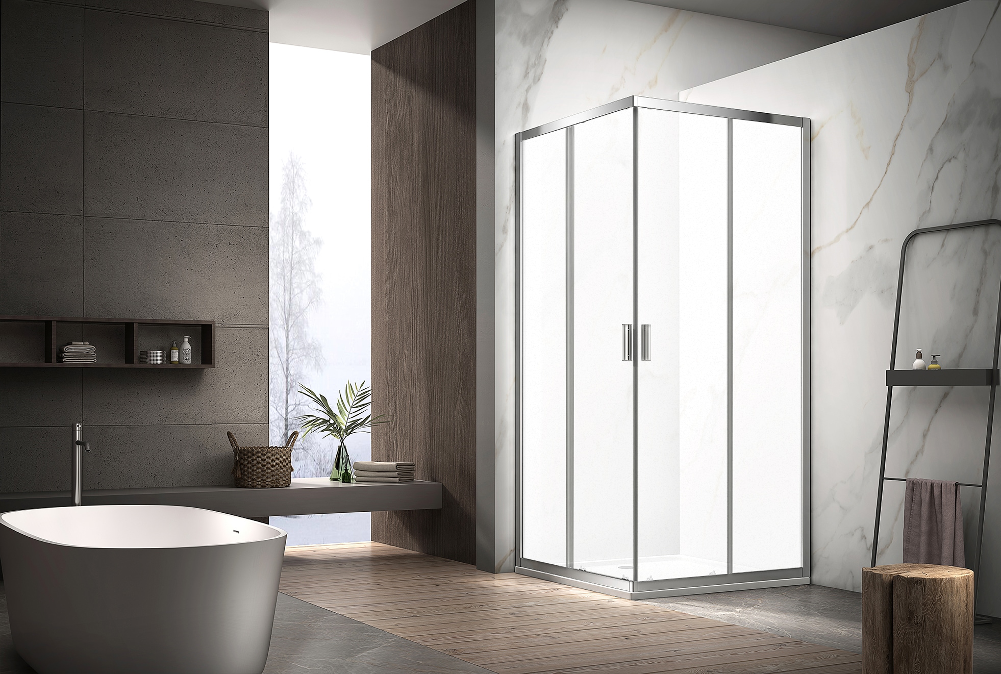 Eckdusche WELLTIME "New Summer", silber (chrom frosted), B:90cm H:190cm T:90cm, Duschkabinen, Milchglas