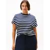 Kurzarmshirt TOMMY HILFIGER CURVE "CRV GOLD BUTTON SS TEE", Damen, Gr. 52, schwarz night navy, ivory silk stp, Single Jersey, Obermaterial: 100% Baumwolle, gestreift, casual, Rundhals, Kurzarm, Shirts, in großen Größen