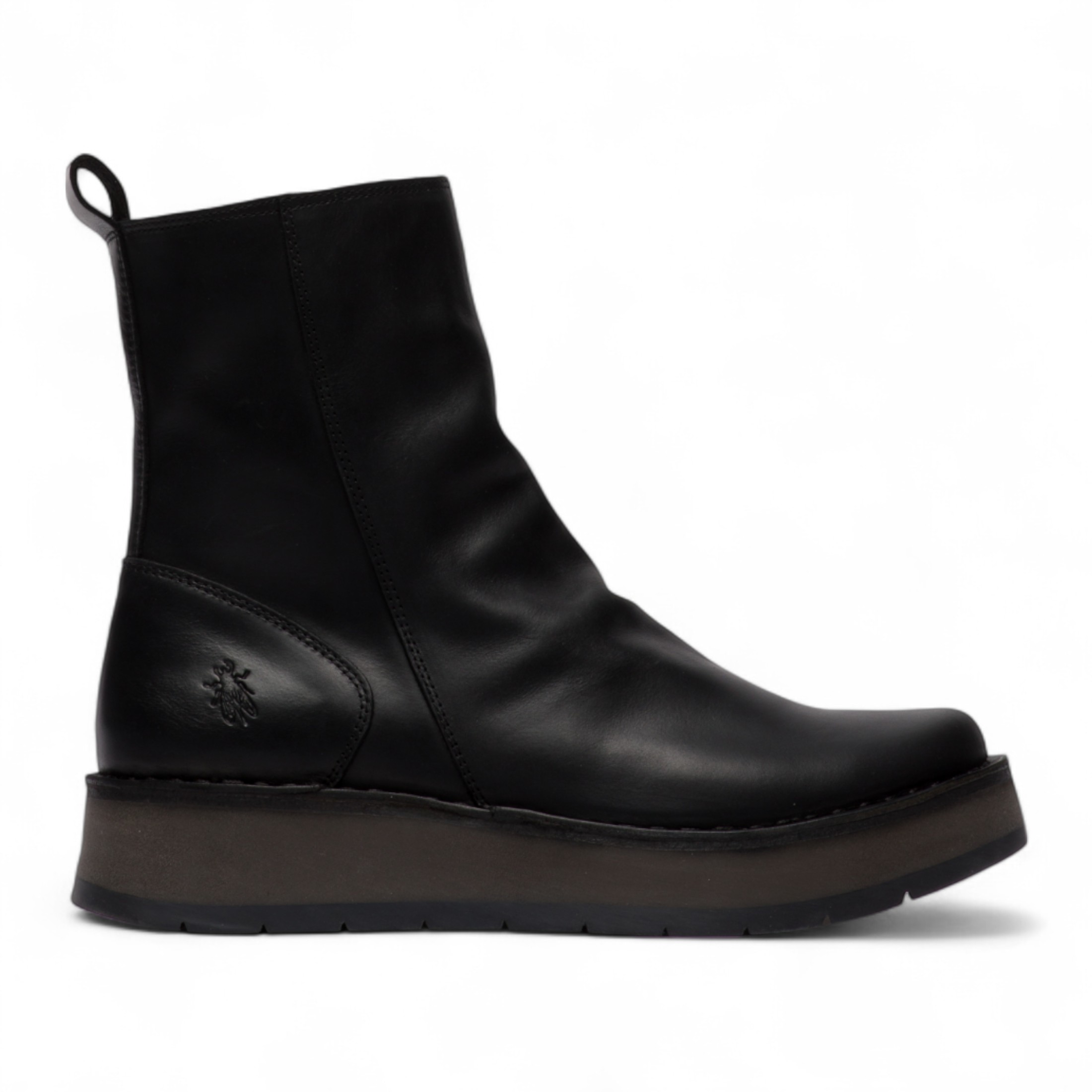 Fly London Damen RENO053FLY Bequeme Ankle Boots aus Leder mit Reißverschluss und Plateausohle, Schwarz