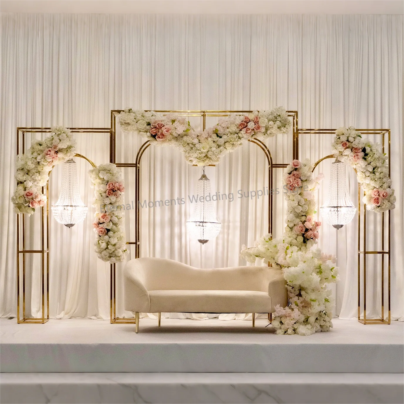 Neuer Quadratischer Bogen Hochwertiges Blumenregal Gold-Set Party-Bühnendekoration Galvanisierter Hochzeitshintergrund Image