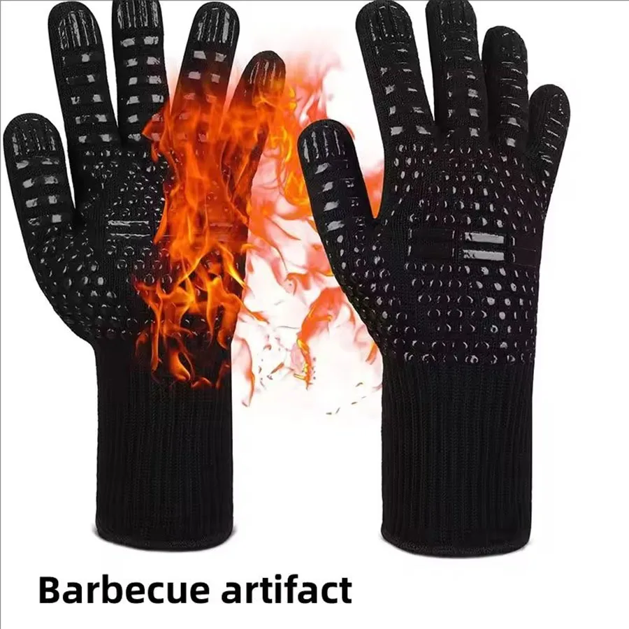 BBQ-Mikrowellen-Ofenhandschuhe, hohe Temperaturbeständigkeit, Grillhandschuhe, 800 Grad, feuerfester Anti-Wärme-Isolierhandschuh zum Backen Image