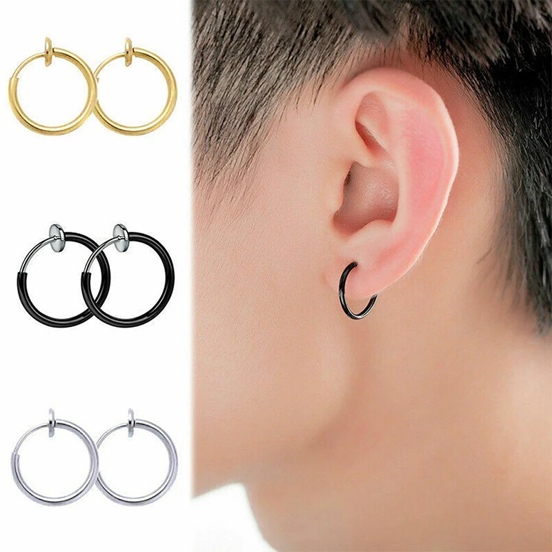 1 Paar Punk Herren/Damen Stealth Clip On Ohrringe KEIN Loch Clip Ohrringe Ohrstulpe Federclip Helix Ring Hoop Fake Ohrring Hoop Image