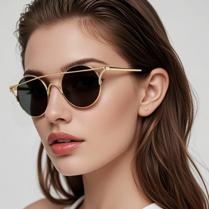 Mode Sonnenbrillen Retro Damen Brille Metall Cat Eye Sonnenbrille Polygonale Persönlichkeit Trendige Sonnenbrille 1211 Image