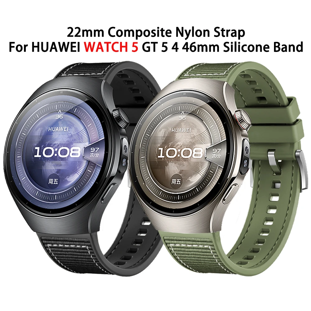 22 mm Verbund-Nylon-Silikonarmband für Huawei Watch 5 46 mm Band Huawei GT 5 4 46 mm Watch 4 Pro GT 3 2 Pro Smart Watch-Armbänder Image