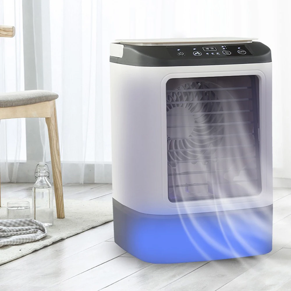 Tragbarer 3-Gang-Luftkühler mit USB-Anschluss für Zimmer, Zuhause, Camping, Desktop-Luftbefeuchter, Mini-Kühlventilator, LED-Nachtlampe, Luftkühler Image