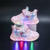 Kids'Casual Schuhe Led Licht Elsa Prinzessin Gefrorene PU Leder Frühling Laufschuhe Für Mädchen Anti-slip Rosa Lila größe 23-35