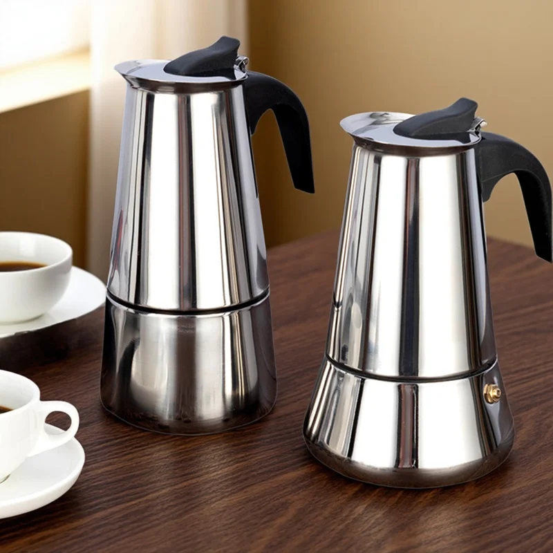 Herd Top Moka Kaffeekanne 100/200/300/450 ml Edelstahl Filter Italienische Espresso Kaffeemaschine Percolator Werkzeug Mokka Cafetiere Image