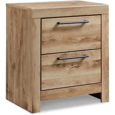 Hyanna Rustic 2 Drawer Nightstand with 2 USB Charging Ports, Light Brown