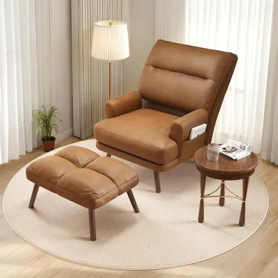 Lazy Accent Chair with Ottoman Set Indoor, Cozy Chaise Lounge Chairs for Adults with Wide Arm Armrest, Comfy Reading Book Chair