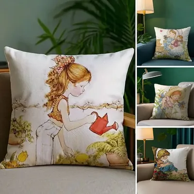 Art Sarah Kay Swing Girl Kissenbezug, Plüschstoff, weicher doppelseitiger Druck, Sofa-Kissenbezug, Überwurf-Kissenbezüge Image