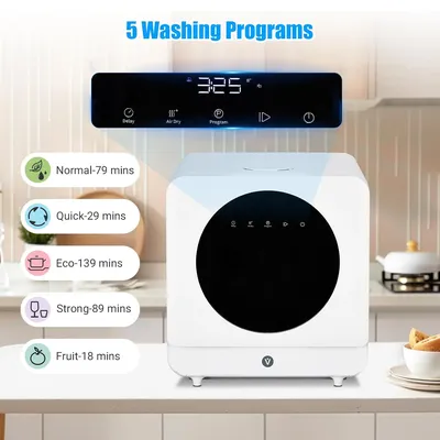 Dishwasher Countertop 6 Programs Mini Dishwasher With 5L Water Tank Touch Control Dishwasher With Dual Spray & Air-Drying