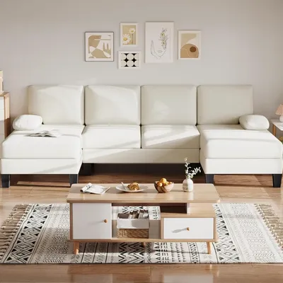 107.3" Sectional Couches for Living Room, U Shaped Modular Sofa Couch with Cushion & Chenille Fabric, 4-Seat Comfy Furniture Se