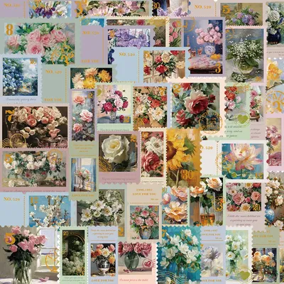 50 Stück Vintage Art Flower Botanical Sticker Pack – Siegel Dekor für Tagebuch/Wasserflasche/Tablet – DIY Collage Supplies Image
