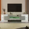 Meuble TV élégant, Lowboard.blanc brillant, 200 cm, éclairage LED, meubles de salon. Design moderne. Surface en verre élégante