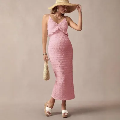Pregnant Women's Long Dress with Suspender Straps V-neck Elegant Jacquard Slim Fit Fishtail Slit Pregnant Women's Clothing