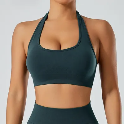 Women's U Neck Sports Bra - Yoga Workout Top, Breathable Quick Dry Seamless Fitness Vest for Running Gym, Anti Shock