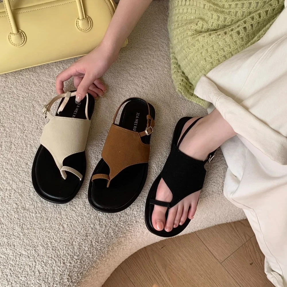 Wildleder-Clip-Toe-Slingback-Sandalen mit Schnallenriemen, T-Riemen, seitliche Luft-Damensandalen, 2025, neue Sommer-elegante Party-Laufsteg-Schuhe, sexy