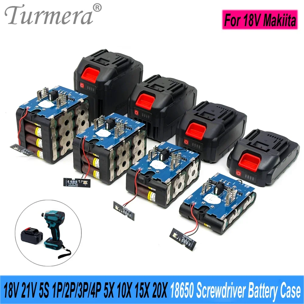 Turmera 18v 21v schrauben dreher batterie gehäuse 5x 10x 15x 20x 18650 halter 5s 50a max.100a bms schweiß nickel zum ersetzen der elektrischen bohrmaschine Image