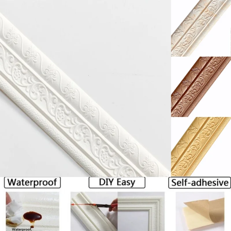 1PC 2.3mX7.8cm 3D autoadesivo adesivo da parete carta da parati impermeabile battiscopa bordo decorazioni per la casa TV sfondo adesivo da parete