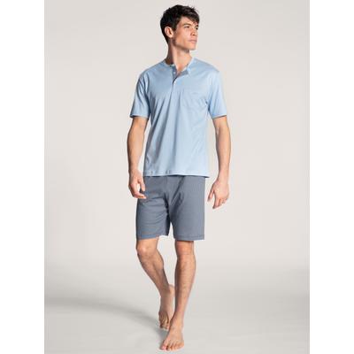 Shorty CALIDA "Relax Choice", Herren, Gr. XL (56), blau (placid blau), Interlock, Obermaterial: 100% Baumwolle, casual, bequem kurz, Rundhals, Kurzarm, Homewear-Sets, atmungsaktiv, Baumwolle, Oberteil mit Knopfleiste Image