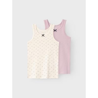 Unterhemd NAME IT "NMFTANK TOP 2P BUTTERCREAM FLORAL NOOS", Kinder, Gr. 92, N-Gr, beige (buttercream), Jersey, Obermaterial: 95% Baumwolle, 5% Elasthan, bedruckt, casual, Rundhals, Unterhemden Image