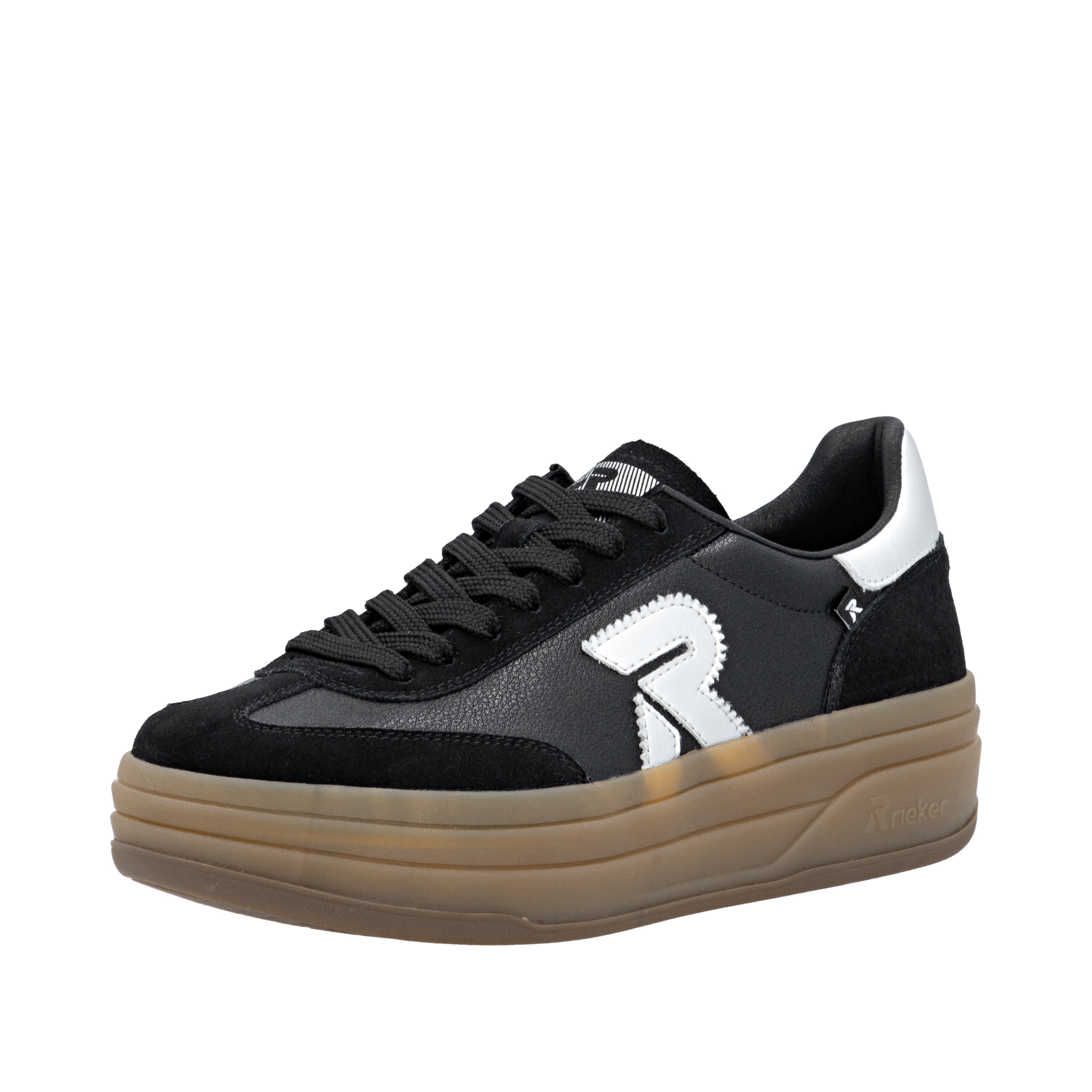 Plateausneaker RIEKER SPORT "Swing2GO", Damen, Gr. 41, silber (schwarz, silberfarben), Glattleder, Veloursleder, Schuhe Plateausneaker, Retro-Sneaker, Schnürschuh, Halbschuh mit trendiger Plateausohle Image