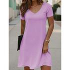 Women's Mini Dress Casual Dress T Shirt Dress Tee Dress Sundress A Line Dress Vacation Casual Beach Holiday Beach Regular Fit Solid Color Short Sleeve V Neck White Pink Blue Purple Summer Spring