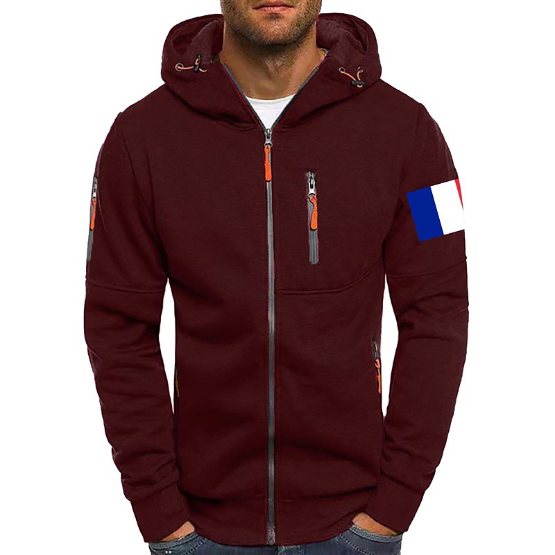 Men's Hoodie Full Zip Hoodie Sweat Jacket Black White Wine Army Green Navy Blue Hooded Plain Zip Up Patchwork Front Pocket Sports Outdoor Casual Daily Streetwear Cool Sportswear Fall Winter