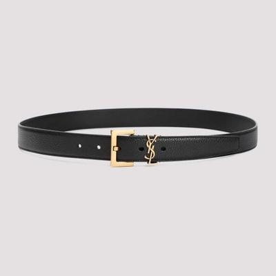Grained Leather Belt With-Tone Hardware - Black - Saint Laurent Belts