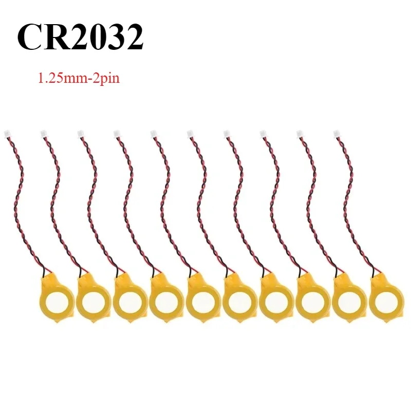 1-10 Stück CR2032 Batteriekabel 2Pin Notebook BIOS CMOS Batterie-Laptop-Batterie Motherboard-Batterie mit Kabel 3V mit Klebstoff 230MAH Image