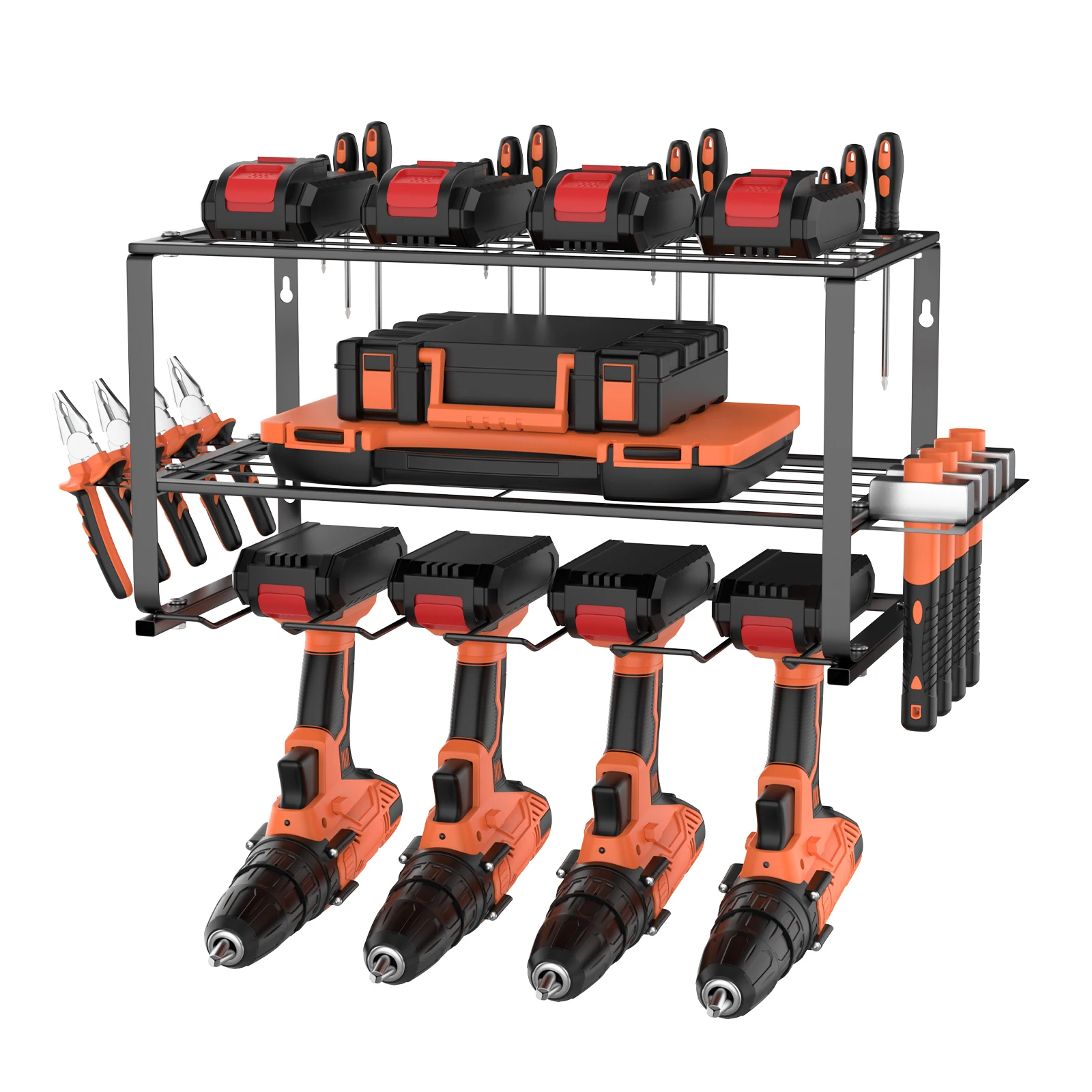 DayPlus Rangement pour outils électriques à 3 niveaux, support organisateur d'étagère pour outils en métal robuste pour 4 outils de forage, boîte à outils, tournevis, pinces