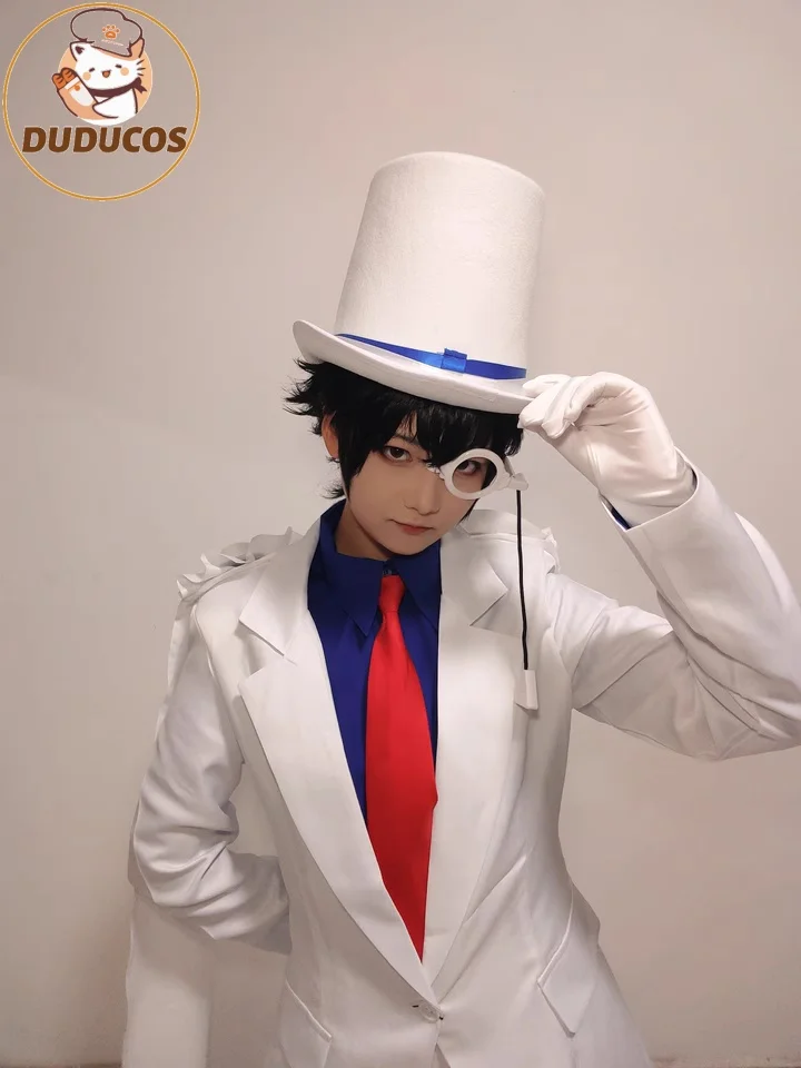 Auf Lager Kaitou Kiddo Cosplay Kostüm der Phantomdieb Kuroba Kaito Komplettes Set Hut Anzug Cape Perücke Halloween Weihnachten Image