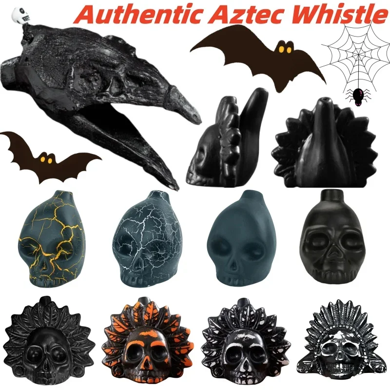 Gruselige aztekische Todespfeife. Donnerlijke Echos der alten Krieger. Die intensive menschliche Schreipfeife für Halloween-Streich-Requisiten Image
