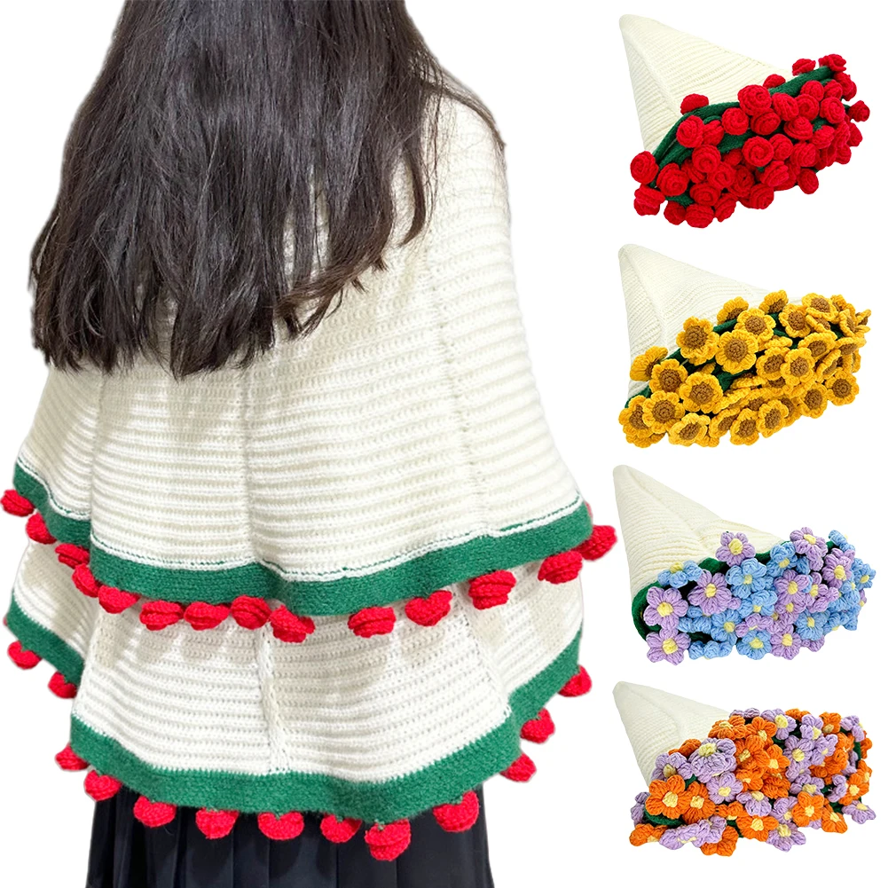 Rose Bouquet Blankets Breathable Handmade Crocheted Blanket Flower Bouquet Blankets for Sofa Throw Nursery Blanket Mattress Image