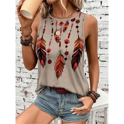 Dream Catcher 3D Print Tank Tops Women O-Neck Ethnic Style Casual Vest Off Shoulder Y2k Sleeveless Top Camisole Woman Clothing