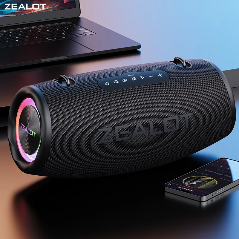 zealot_S87 Tragbarer kabelloser Bluetooth-Lautsprecher, leistungsstarker 80-W-Sound, Stereo-Bass-Subwoofer, Soundbox, wasserdichte Outdoor-Lautsprecher Image