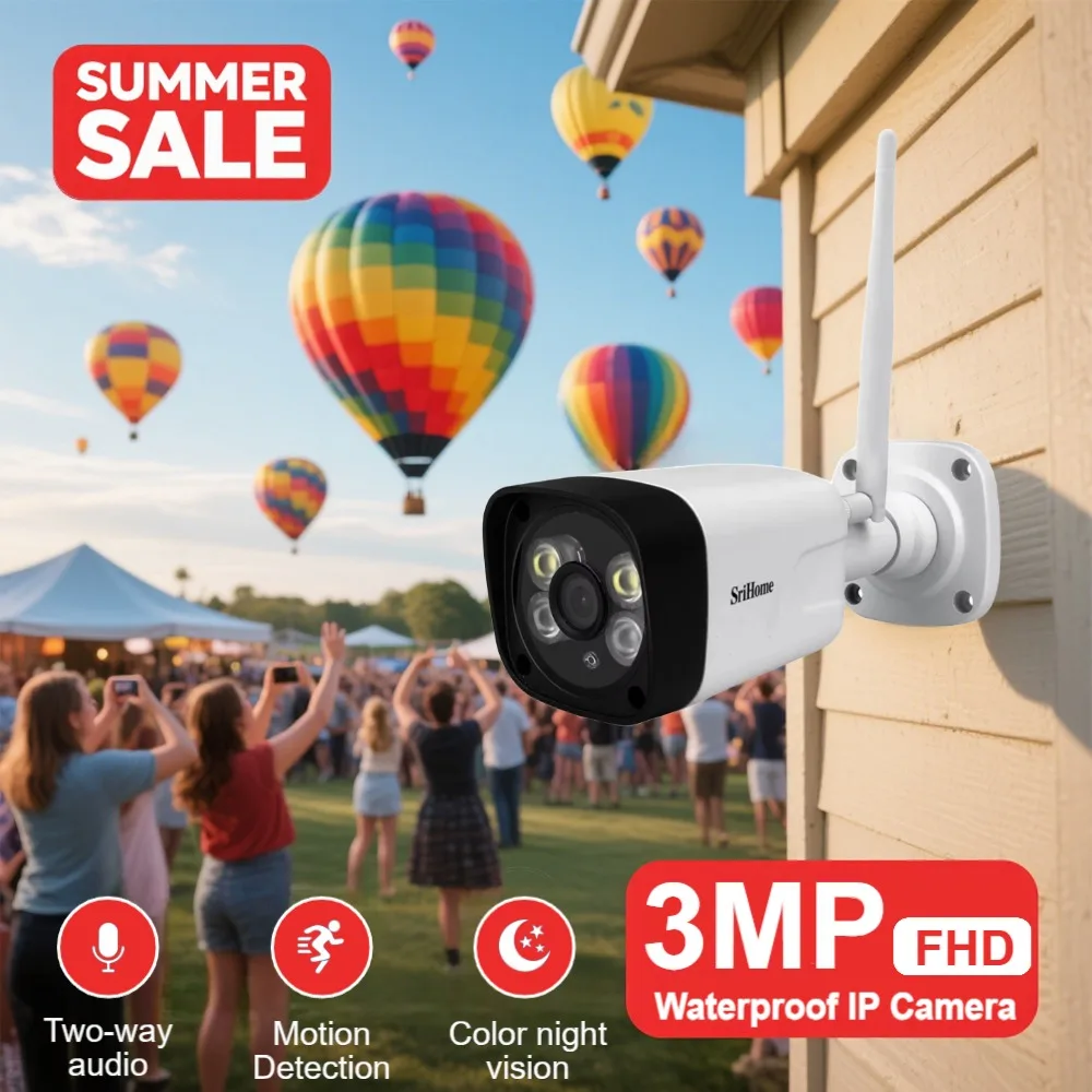 Srihome 3MP WLAN-Außenkamera IP66 Wetterfeste Kamera Farbnachtsicht Audio Bullet Kamera SH035 Image