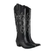 Stickerei Rosa Weiß Western Cowboy Frauen Kniehohe Stiefel Klobige High Heels Sticken Winterschuhe Für Breite Beine Große Größe 45 46