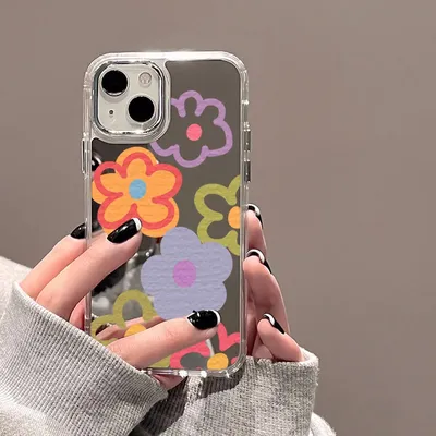 Flower Mirror Phone Case For iPhone 14 Pro Case for iPhone 13 11 12 15 16 Pro Max X XS XR Shockproof Silicone Cover Girl Shell
