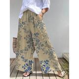Women's Culottes Wide Leg Vacation Vintage Ethnic Style Full Length High Waist Floral Graphic Quick Dry Breathability Soft Inelastic Outdoor Vacation Sport Yellow Red Khaki Coffee Summer Spring